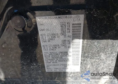 2015 Nissan Rogue Sl из США, поврежденный, VIN 5N1AT2MV1FC799187